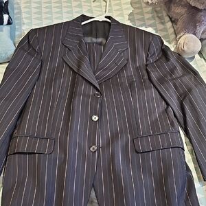 Men's Navy Pinstripe Single-Breasted Suit Jacket